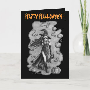 Carte Halloween sorcière et poupée