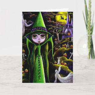 Carte Halloween sorcière verte