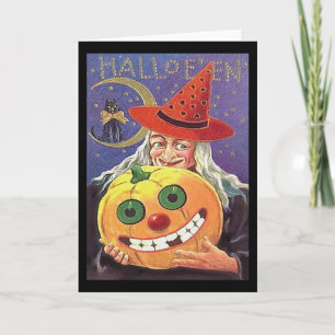 Carte Halloween sorcière vintage