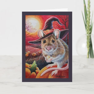 Carte Halloween Souris de sorcière Citrouille Aquarelle