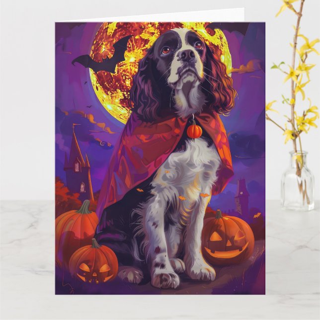 Carte Halloween Springer espagnol Vampire Citrouilles ef (Fleur jaune)