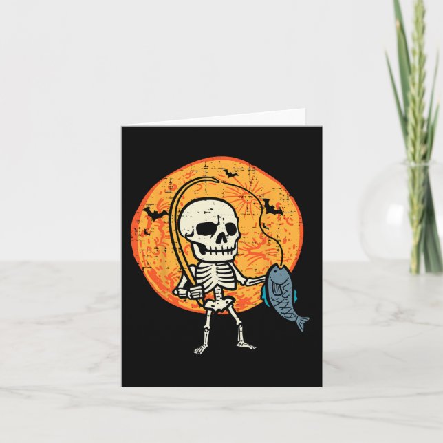Carte Halloween Squelette Costume de pêche Pêcheur Homme (Devant)