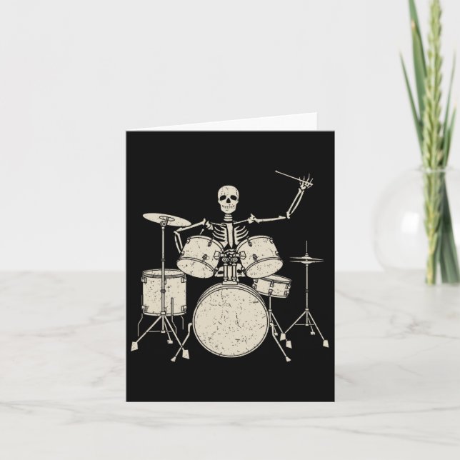 Carte Halloween Squelette Jouer Drum Cute Drôle Drums G (Devant)