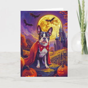Carte Halloween Terrier de Boston Chien Citrouilles Épou