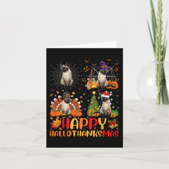 Carte Halloween Thanksgiving Noël Siamese Chat Hallo (Devant)