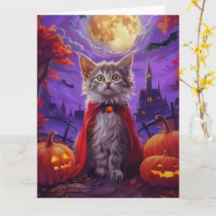 Carte Halloween turc Angora Cat Vampire Citrouille effro