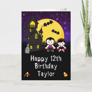 Carte Halloween Vampires violet joyeux anniversaire