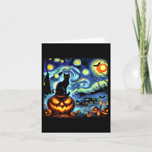 Carte Halloween Van Gogh Starry Night Chat noir Citrouil