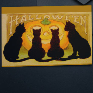 Carte Halloween vintage chats noirs et citrouilles 