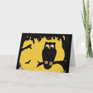 Carte Halloween vintage, Chouette Éffrayante en arbre av