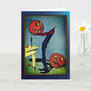 Carte Halloween Vintage de tête de Citrouille "san