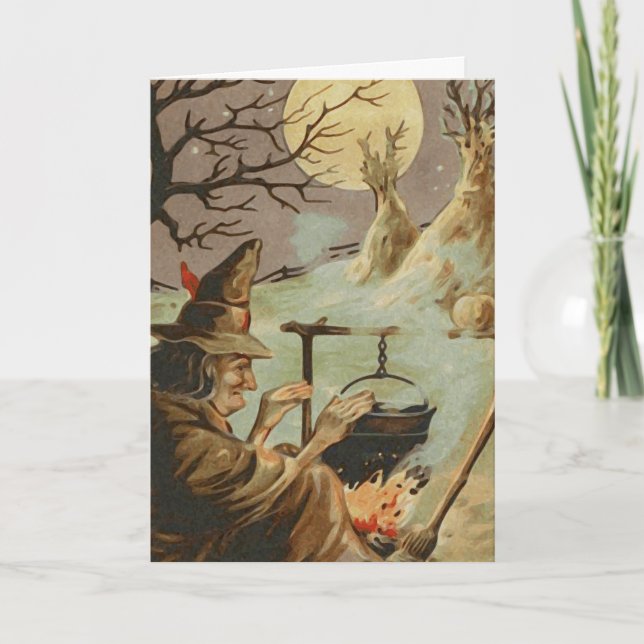 Carte Halloween vintage Éffrayante sorcière (Devant)