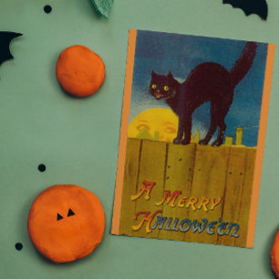 Carte Halloween vintage en chat noir