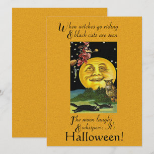 Carte Halloween vintage quand sorcières vont équitation