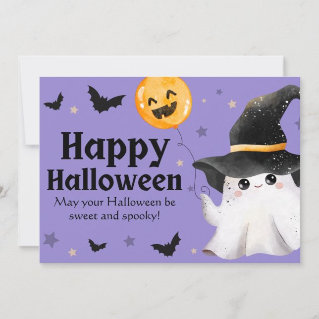Carte Halloween violet illustratif heureux (Devant)