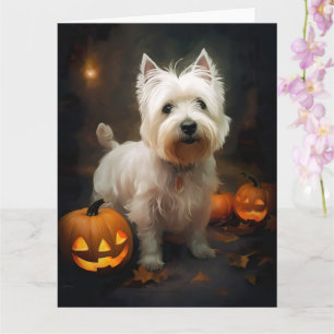 Carte Halloween West Highland White Terrier Citrouilles