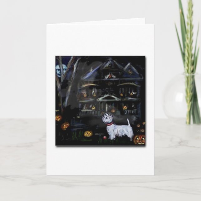 Carte Halloween Westie Maison hantée (Devant)