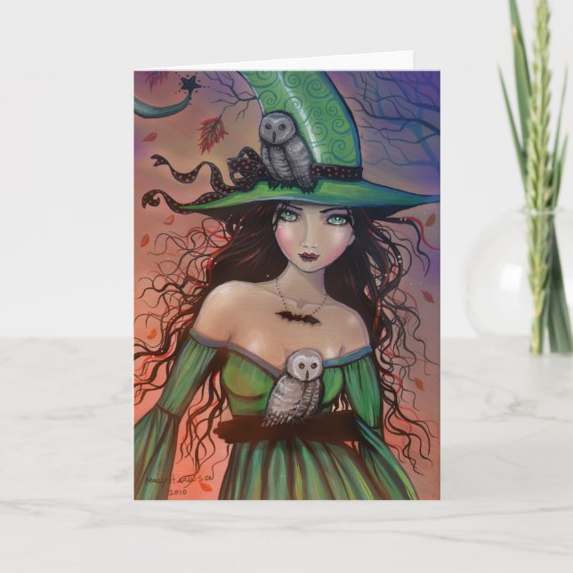 Carte Halloween Witch and Owls (Devant)