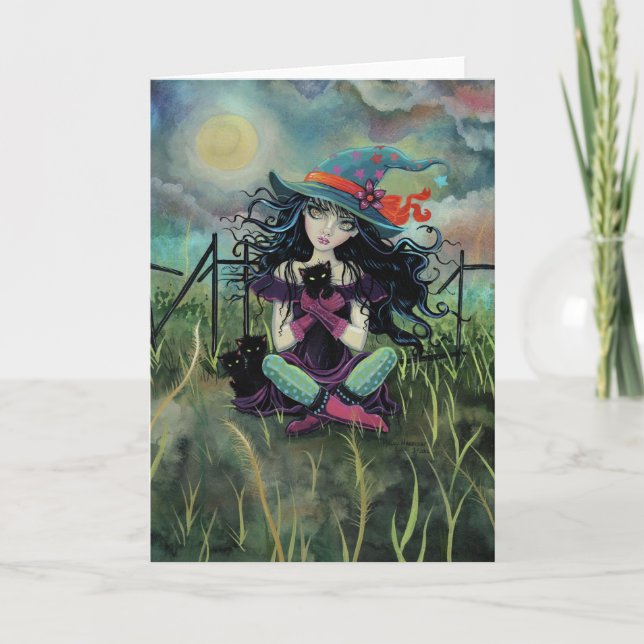 Carte Halloween witch Black Cats Fantasy (Devant)