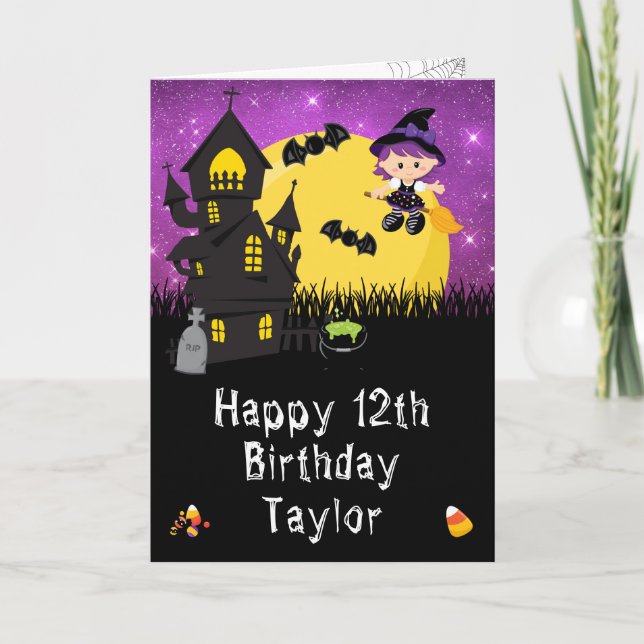 Carte Halloween Witch Purple Joyeux Anniversaire (Devant)