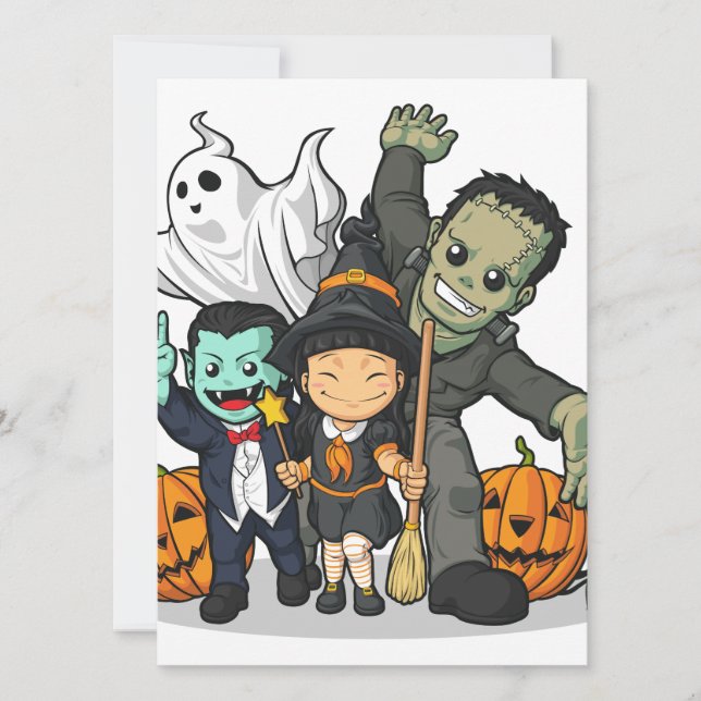 Carte Halloween Witch, Vampire, Frankenstein & Ghost (Devant)