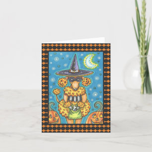 CARTE HALLOWEWEEN CITROUILLE POODLE NOTE ACCUEILLIR CART