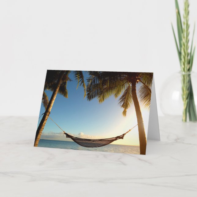 Carte Hamac entre les palmiers sur la plage tropicale (Devant)