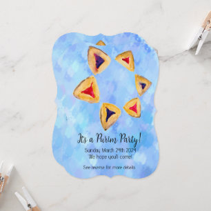 Carte Hamantaschen Blue Sky Star Purim Party (biseauté)