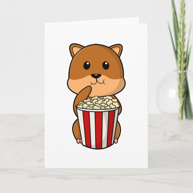Carte Hamster avec Cône de Popcorn (Devant)