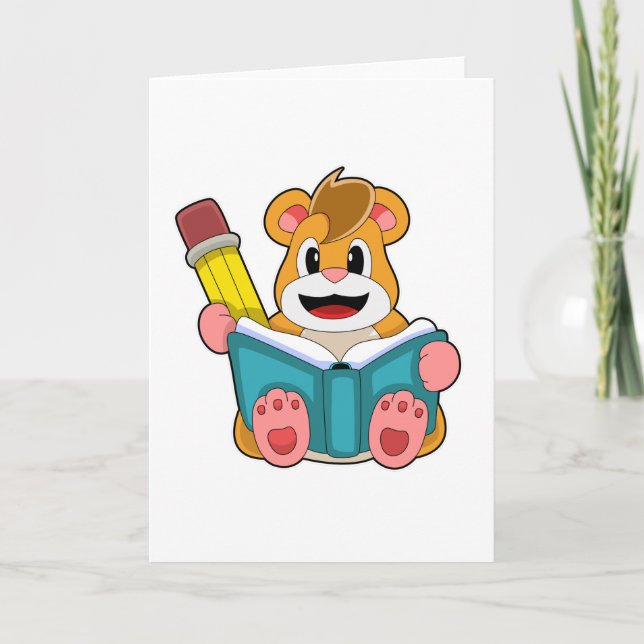 Carte Hamster avec livre et stylo (Devant)