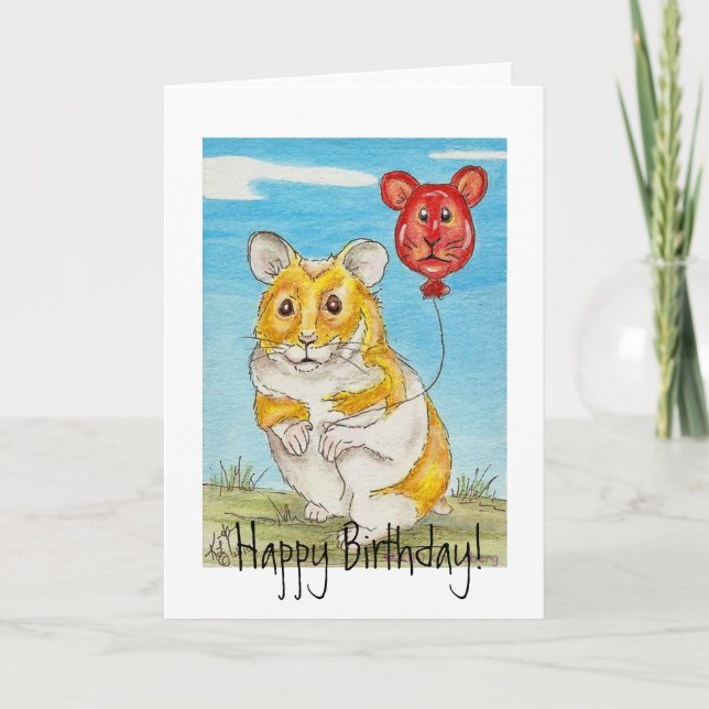 Carte Hamster d'ours panda avec le ballon rouge (Devant)