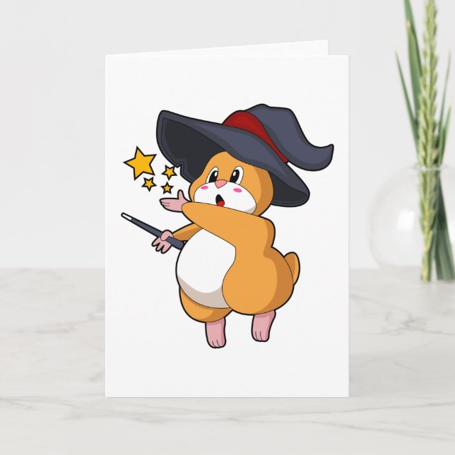 Carte Hamster en magicien avec baguette magique (Devant)