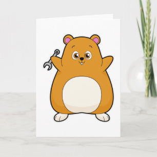 Carte Hamster en mécanicien avec clé à écrou