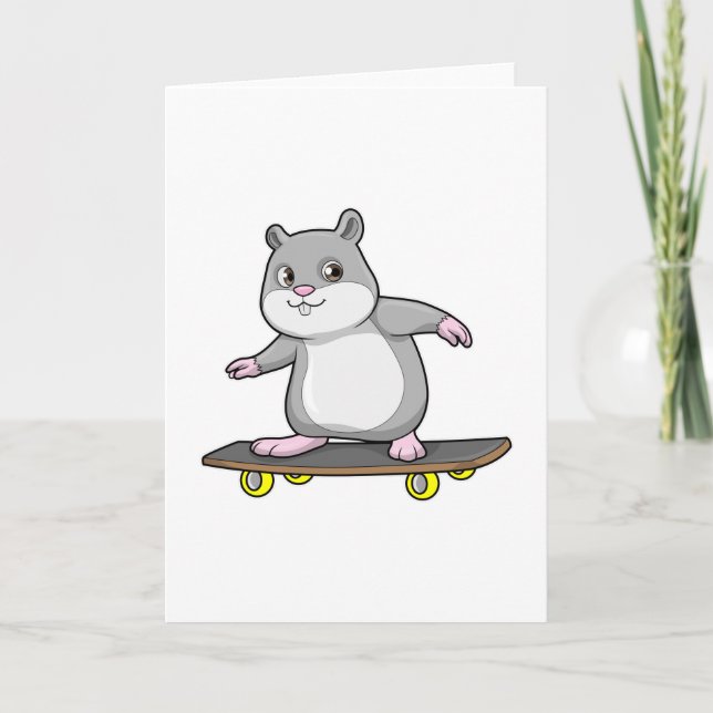 Carte Hamster en patinage avec skateboard (Devant)