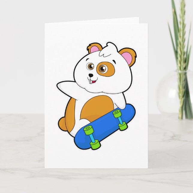 Carte Hamster en patineur avec planche à roulettes (Devant)