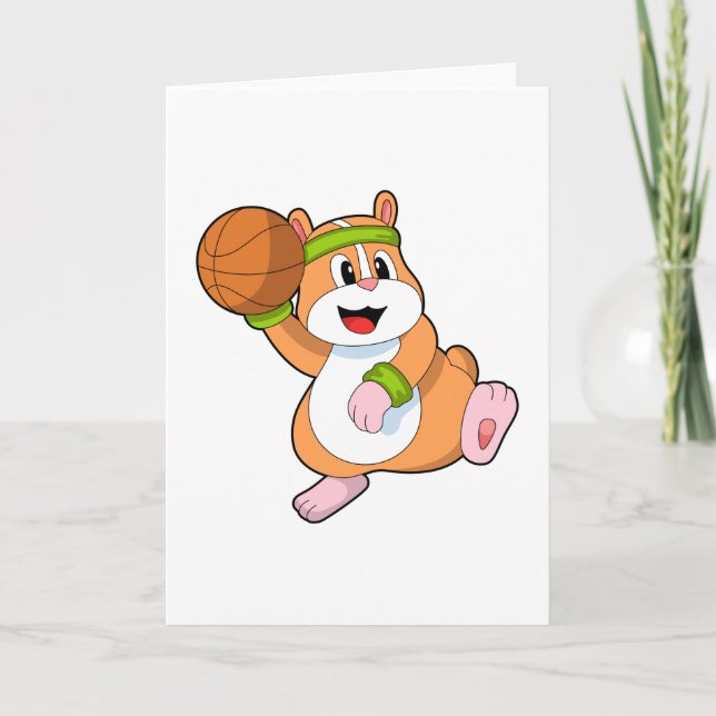 Carte Hamster en tant que joueur de basket-ball avec bal (Devant)