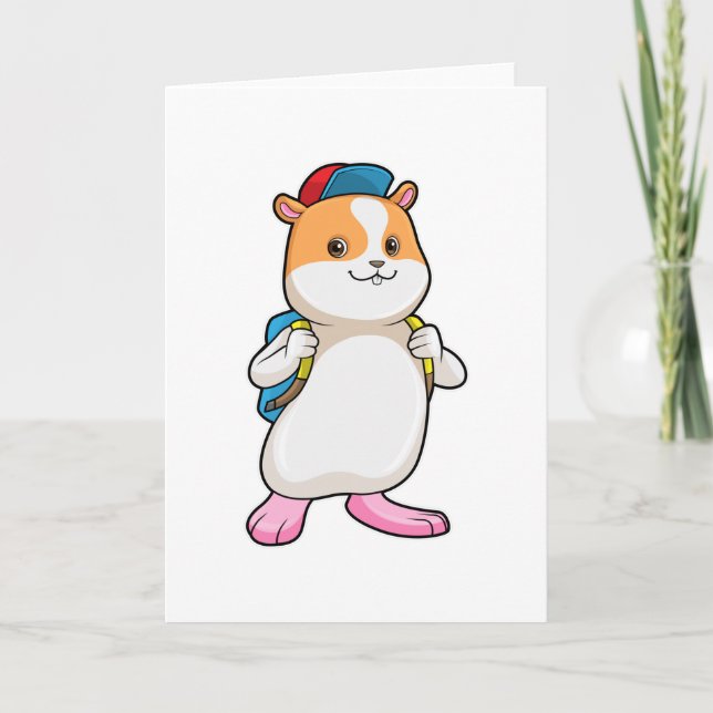 Carte Hamster en tant qu'étudiant avec sac à dos et Casq (Devant)