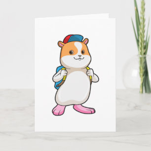 Carte Hamster étudiant avec cartable et casquette