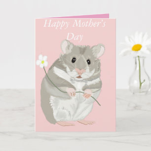 Carte Hamster gris et blanc mignon tenant une fleur