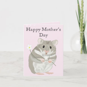 Carte Hamster gris et blanc mignon tenant une fleur