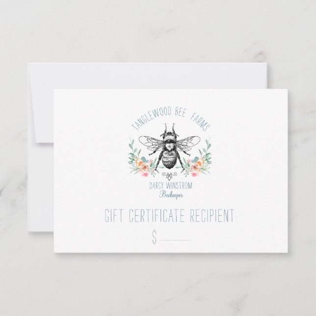 Carte Hand Draey Bee Beekeeper Apiary Floral Disque (Devant)