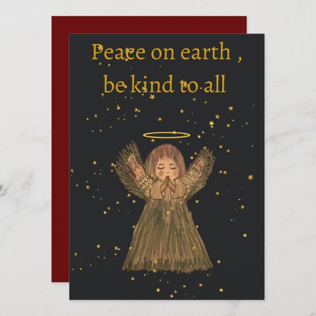 Carte Hand drawn Christmas card , Angel , cute,  (Devant / Derrière)