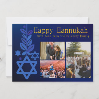 Carte Hannukah Multi Image Bleu Simple