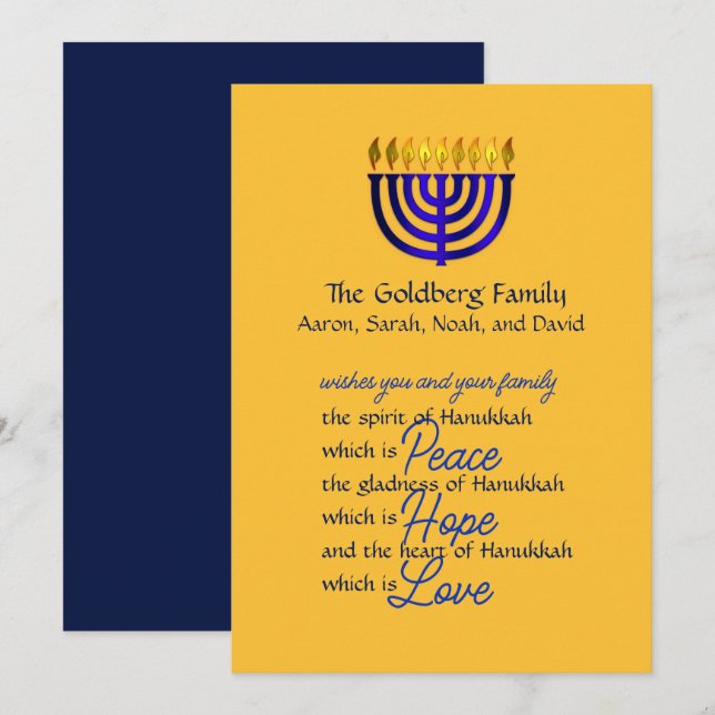 Carte Hanoukka Blue Menorah (Devant / Derrière)