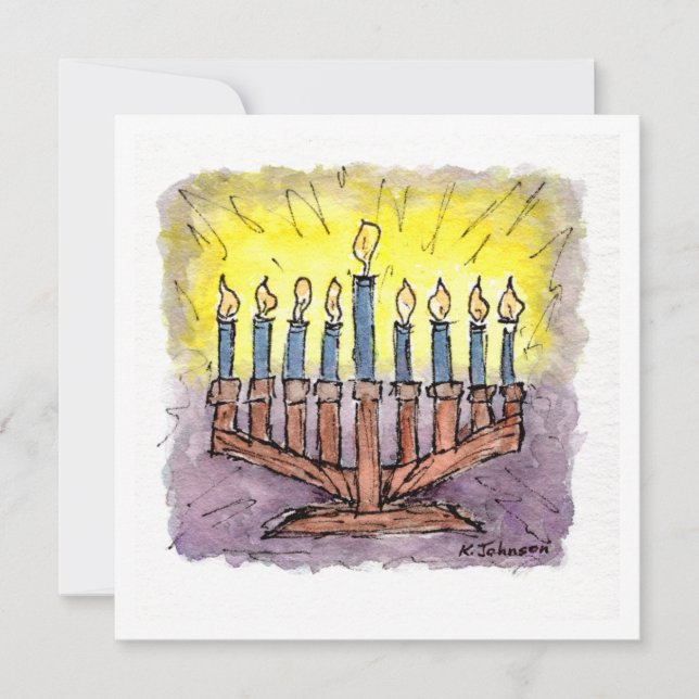 Carte Hanoukka d'aquarelle Menorah (Devant)