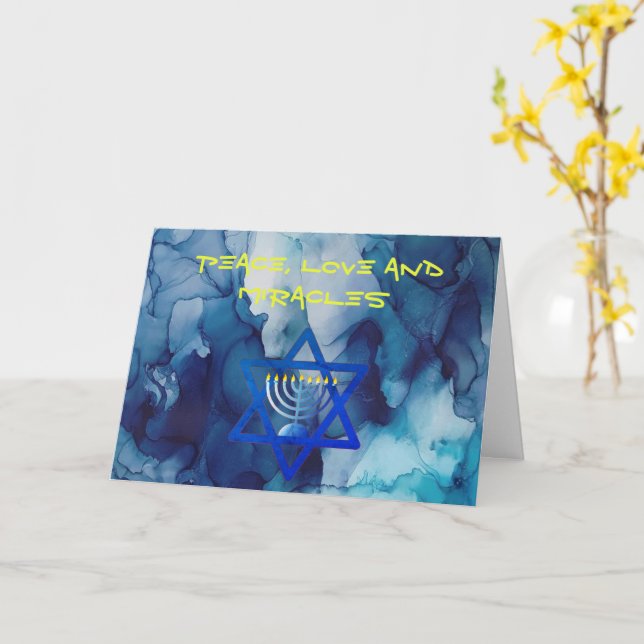 Carte HANOUKKA de vacances PAIX LOVE ET MIRACLES (Fleur jaune)