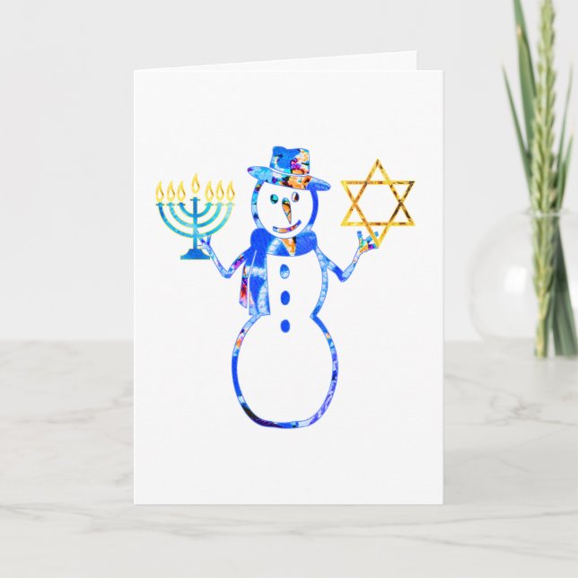 Carte Hanoukka juif mignon bonhomme de neige Menorah éto (Devant)