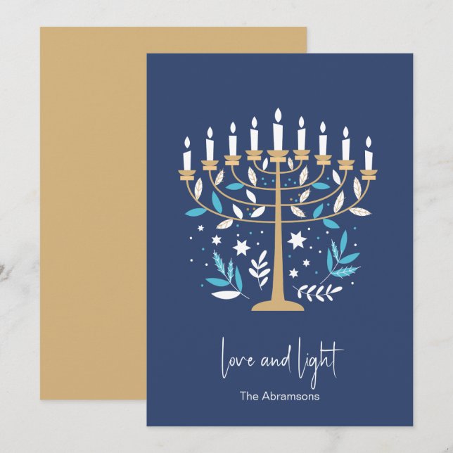 Carte Hanoukka Love & Light Floral Menorah (Devant / Derrière)