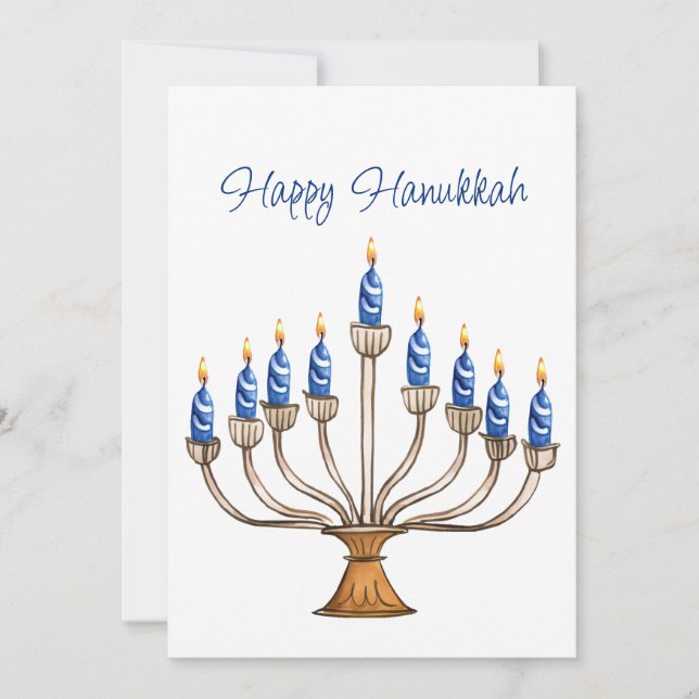 Carte Hanoukka Menorah avec des bougies bleues, blanches (Devant)