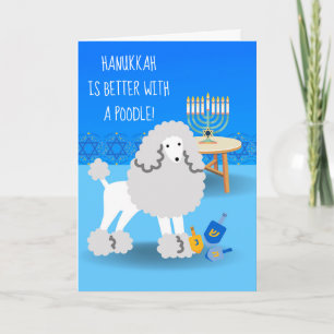 Carte Hanoukka mignonne avec caniche et Menorah